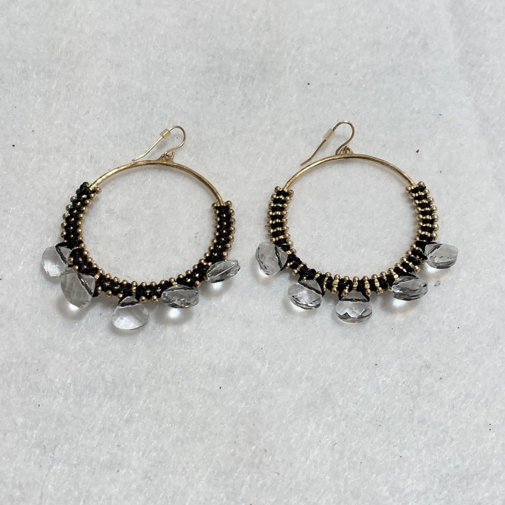 Thread Wrapped Beaded Gold Hoop Earrings